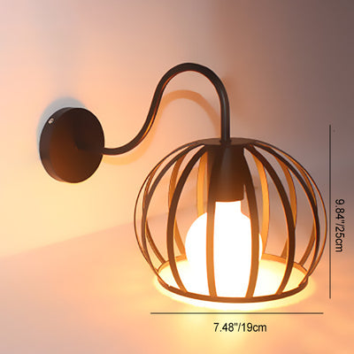 Contemporary Industrial Skeleton Round Square Iron 1-Light Wall Sconce Lamp For Living Room