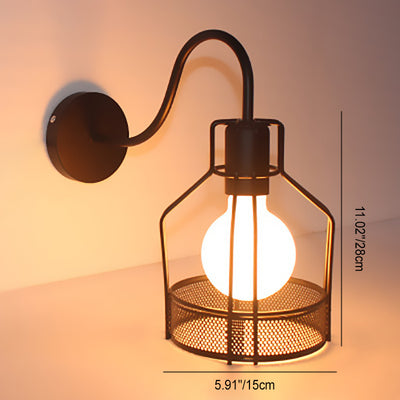 Contemporary Industrial Skeleton Round Square Iron 1-Light Wall Sconce Lamp For Living Room