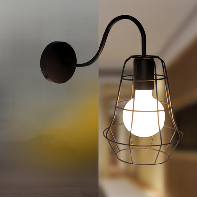 Contemporary Industrial Skeleton Round Square Iron 1-Light Wall Sconce Lamp For Living Room