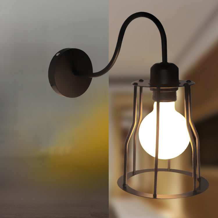 Contemporary Industrial Skeleton Round Square Iron 1-Light Wall Sconce Lamp For Living Room