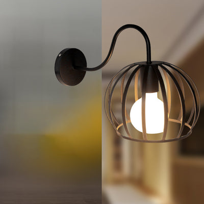 Contemporary Industrial Skeleton Round Square Iron 1-Light Wall Sconce Lamp For Living Room