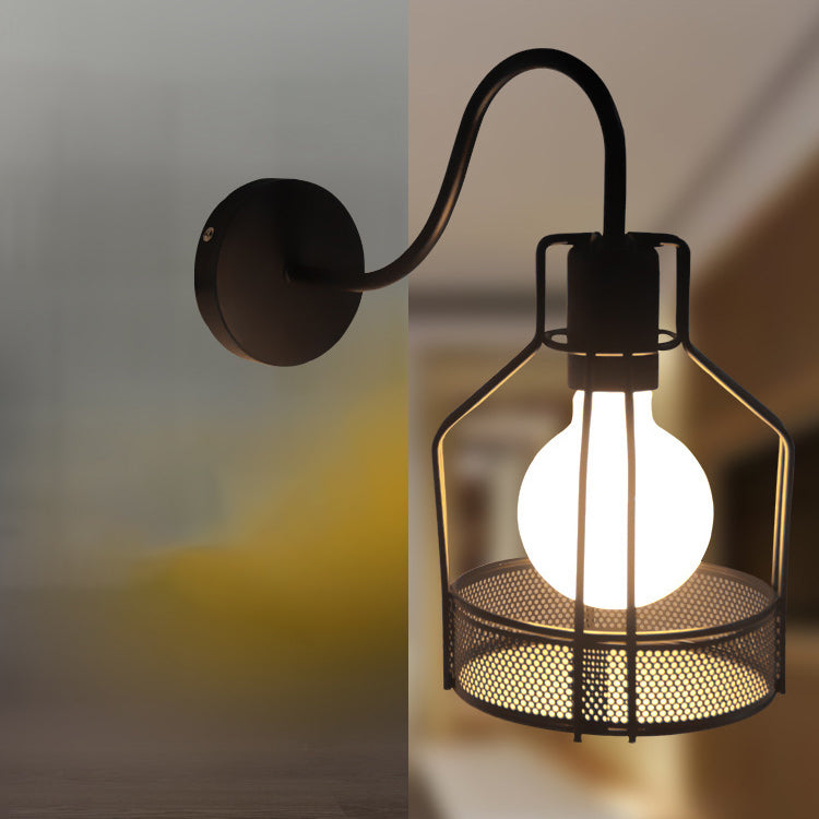 Contemporary Industrial Skeleton Round Square Iron 1-Light Wall Sconce Lamp For Living Room