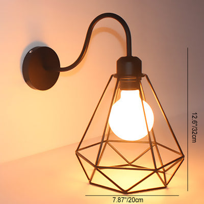 Contemporary Industrial Skeleton Round Square Iron 1-Light Wall Sconce Lamp For Living Room