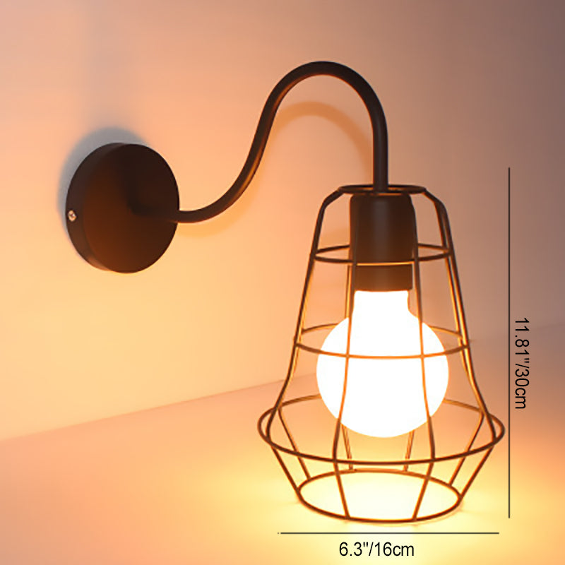 Contemporary Industrial Skeleton Round Square Iron 1-Light Wall Sconce Lamp For Living Room