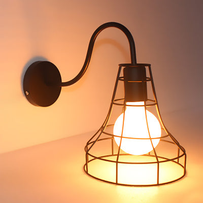 Contemporary Industrial Skeleton Round Square Iron 1-Light Wall Sconce Lamp For Living Room