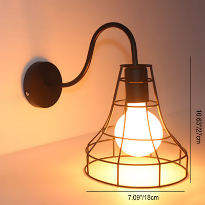 Contemporary Industrial Skeleton Round Square Iron 1-Light Wall Sconce Lamp For Living Room