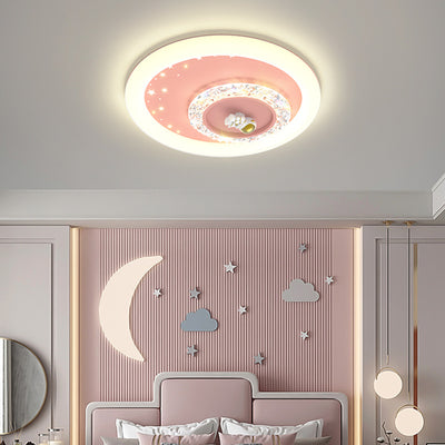 Modern Art Deco Round Astronaut Kids Cartoon Acrylic Iron LED Flush Mount Ceiling Light For Bedroom