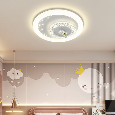 Modern Art Deco Round Astronaut Kids Cartoon Acrylic Iron LED Flush Mount Ceiling Light For Bedroom