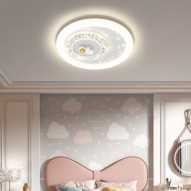 Modern Art Deco Round Astronaut Kids Cartoon Acrylic Iron LED Flush Mount Ceiling Light For Bedroom