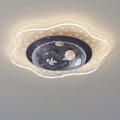 Modern Art Deco Kids Floral Astronaut Planet PVC Resin Iron LED Flush Mount Ceiling Light For Bedroom