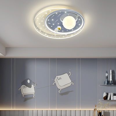 Modern Art Deco Kids Star Astronaut Round Acrylic Iron LED Flush Mount Ceiling Light For Bedroom