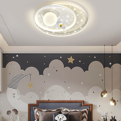 Modern Art Deco Kids Star Astronaut Round Acrylic Iron LED Flush Mount Ceiling Light For Bedroom