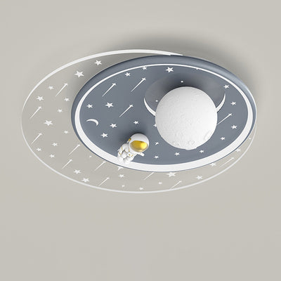 Modern Art Deco Kids Star Astronaut Round Acrylic Iron LED Flush Mount Ceiling Light For Bedroom