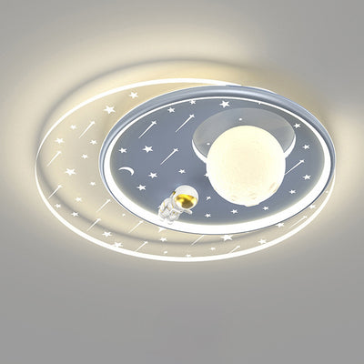 Modern Art Deco Kids Star Astronaut Round Acrylic Iron LED Flush Mount Ceiling Light For Bedroom