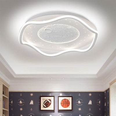 Modern Art Deco Kids Round Astronaut Moon Planet Acrylic Iron LED Flush Mount Ceiling Light For Bedroom