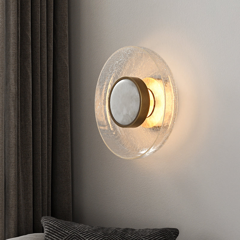 Moderne minimalistische runde Glas-Eisen-LED-Wandleuchte für das Wohnzimmer 