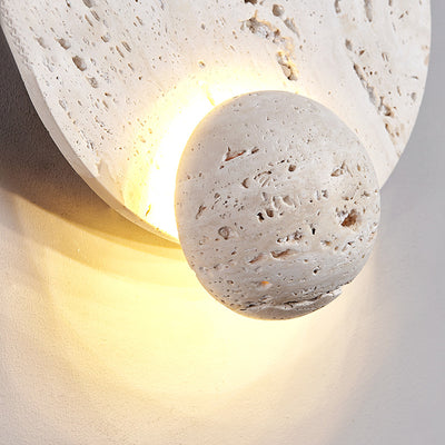 Traditional Japanese Round Ball White Travertine LED Wall Sconce Lamp For Living Room