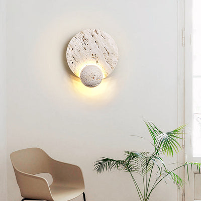 Traditional Japanese Round Ball White Travertine LED Wall Sconce Lamp For Living Room