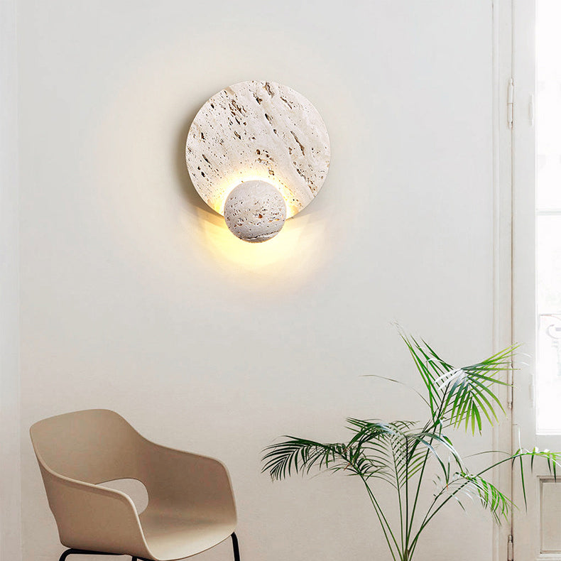 Traditional Japanese Round Ball White Travertine LED Wall Sconce Lamp For Living Room