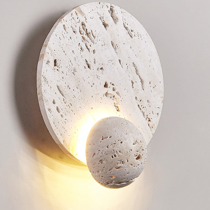 Traditional Japanese Round Ball White Travertine LED Wall Sconce Lamp For Living Room