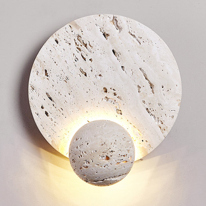 Traditional Japanese Round Ball White Travertine LED Wall Sconce Lamp For Living Room