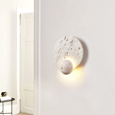 Traditional Japanese Round Ball White Travertine LED Wall Sconce Lamp For Living Room