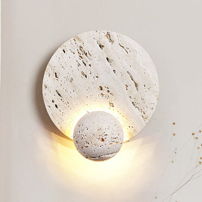 Traditional Japanese Round Ball White Travertine LED Wall Sconce Lamp For Living Room