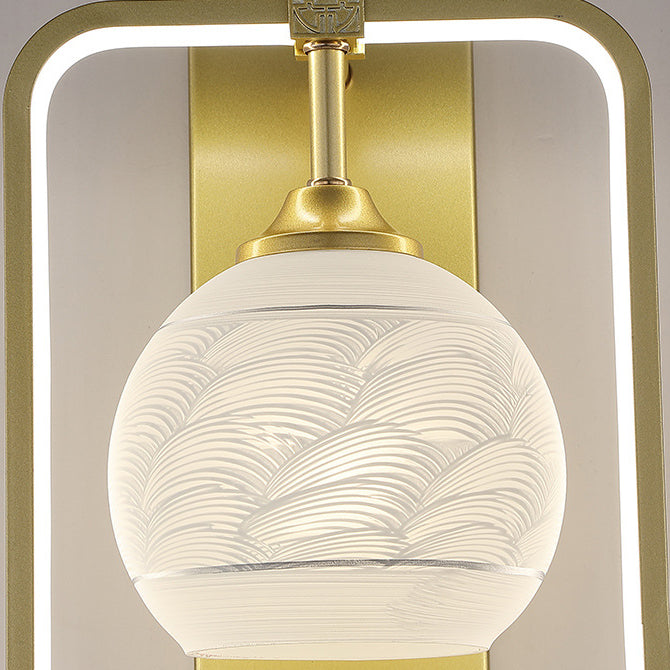 Traditional Chinese Rectangle Vase Leaves Round Iron Aluminum LED Wall Sconce Lamp For Bedroom