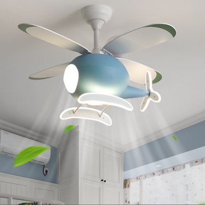 Contemporary Scandinavian Kids Peter Pan Acrylic ABS Iron Fan LED Downrods Ceiling Fan Light For Bedroom