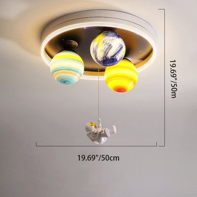 Modern Art Deco Kids Planet Astronaut Round Acrylic Resin Iron LED Flush Mount Ceiling Light For Bedroom