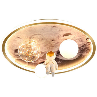 Modern Art Deco Kids Astronaut Planet Orb Round Acrylic Iron LED Flush Mount Ceiling Light For Bedroom