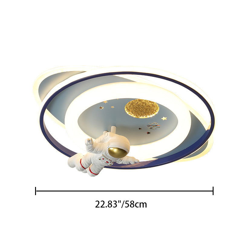 Modern Art Deco Kids Astronauts Airplanes Cartoon Oval Acrylic Iron LED Flush Mount Ceiling Light For Living Room