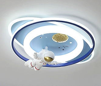 Modern Art Deco Kids Astronauts Airplanes Cartoon Oval Acrylic Iron LED Flush Mount Ceiling Light For Living Room