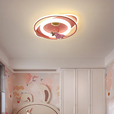 Modern Art Deco Kids Astronauts Airplanes Cartoon Oval Acrylic Iron LED Flush Mount Ceiling Light For Living Room