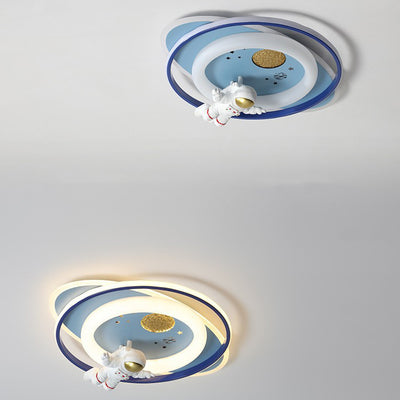 Modern Art Deco Kids Astronauts Airplanes Cartoon Oval Acrylic Iron LED Flush Mount Ceiling Light For Living Room