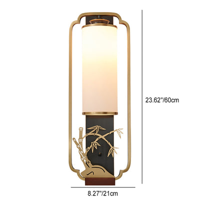 Traditional Chinese Cylinder Square Flower Deer Glass Iron 1-Light Wall Sconce Lamp For Living Room