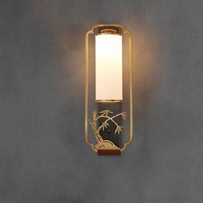 Traditional Chinese Cylinder Square Flower Deer Glass Iron 1-Light Wall Sconce Lamp For Living Room