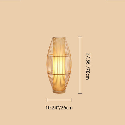 Traditional Japanese Wine Barrel Round Hollowed Out Parchment-Like Bamboo 1-Light Standing Floor Lamp For Living Room