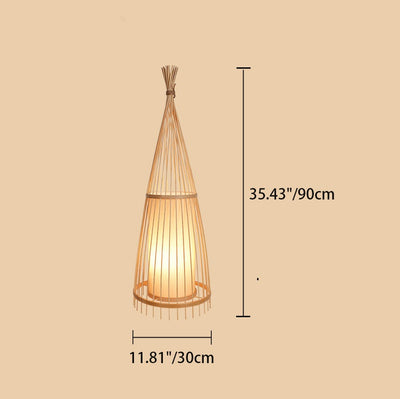 Traditional Japanese Wine Barrel Round Hollowed Out Parchment-Like Bamboo 1-Light Standing Floor Lamp For Living Room