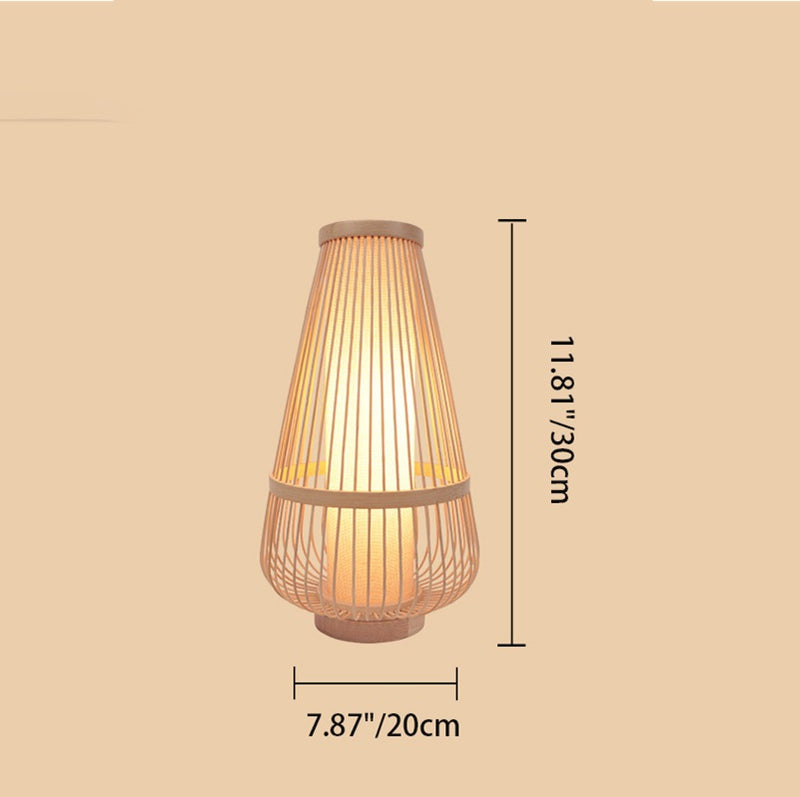 Traditional Japanese Small Waist Hollowed Round Bamboo 1-Light Table Lamp For Bedroom