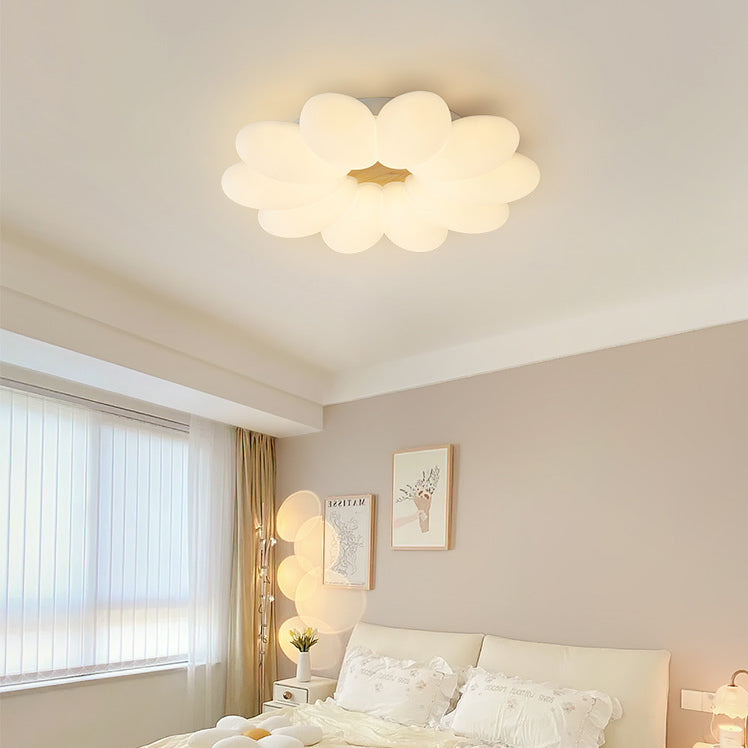 Modern Art Deco Floral Round PE Iron LED Flush Mount Ceiling Light For Living Room