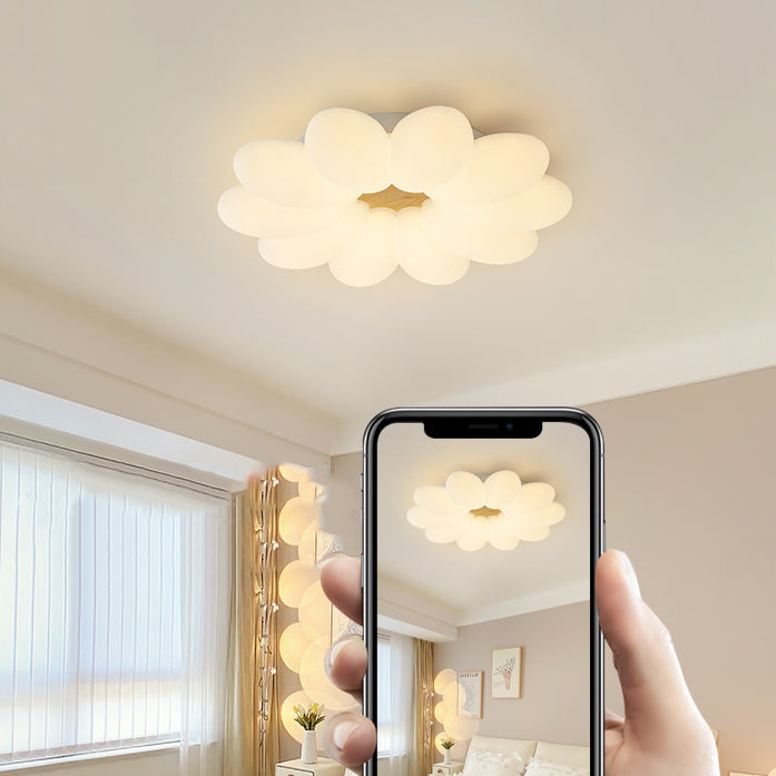 Modern Art Deco Floral Round PE Iron LED Flush Mount Ceiling Light For Living Room