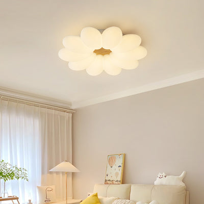 Modern Art Deco Floral Round PE Iron LED Flush Mount Ceiling Light For Living Room