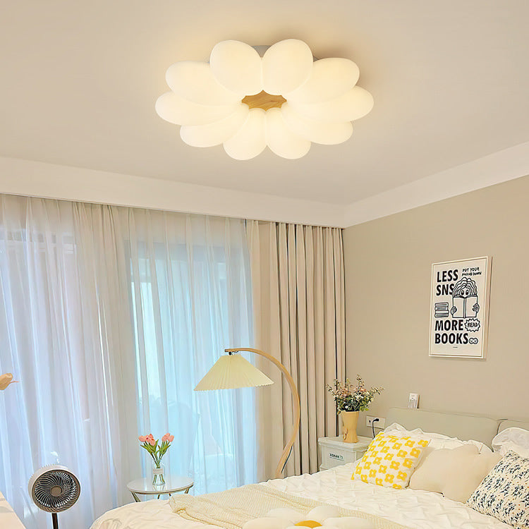 Modern Art Deco Floral Round PE Iron LED Flush Mount Ceiling Light For Living Room