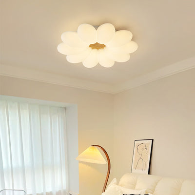 Modern Art Deco Floral Round PE Iron LED Flush Mount Ceiling Light For Living Room