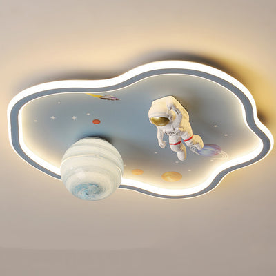 Modern Art Deco Kids Cartoon Planet Astronaut Acrylic Iron LED Flush Mount Ceiling Light For Living Room