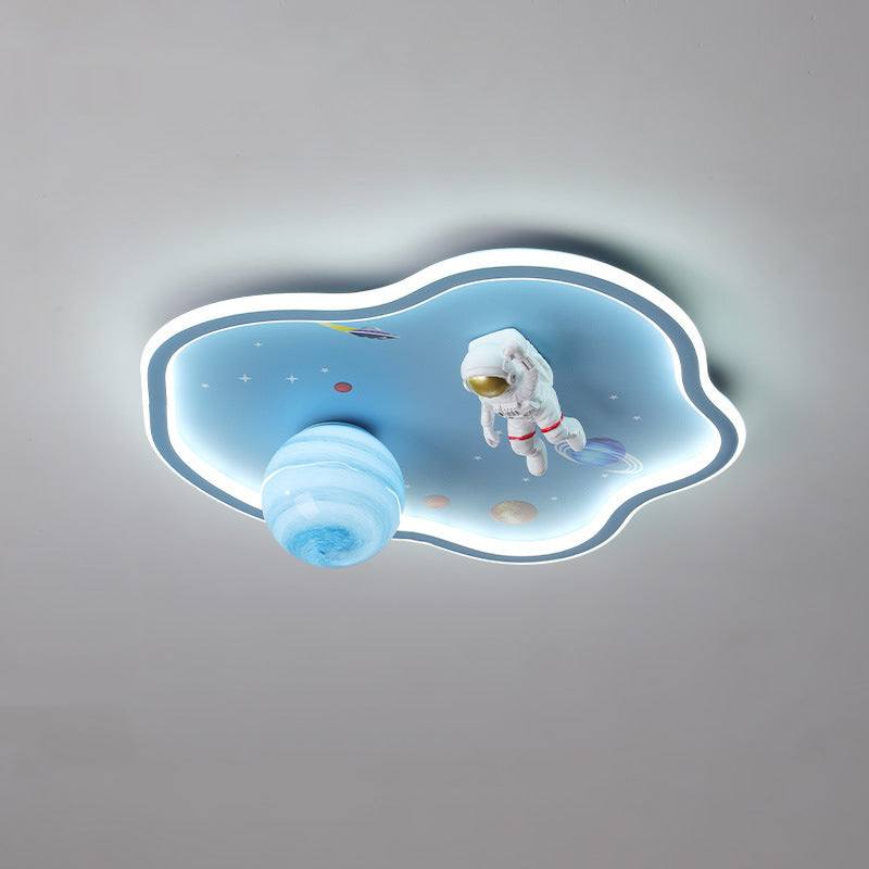 Modern Art Deco Kids Cartoon Planet Astronaut Acrylic Iron LED Flush Mount Ceiling Light For Living Room