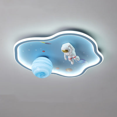 Modern Art Deco Kids Cartoon Planet Astronaut Acrylic Iron LED Flush Mount Ceiling Light For Living Room