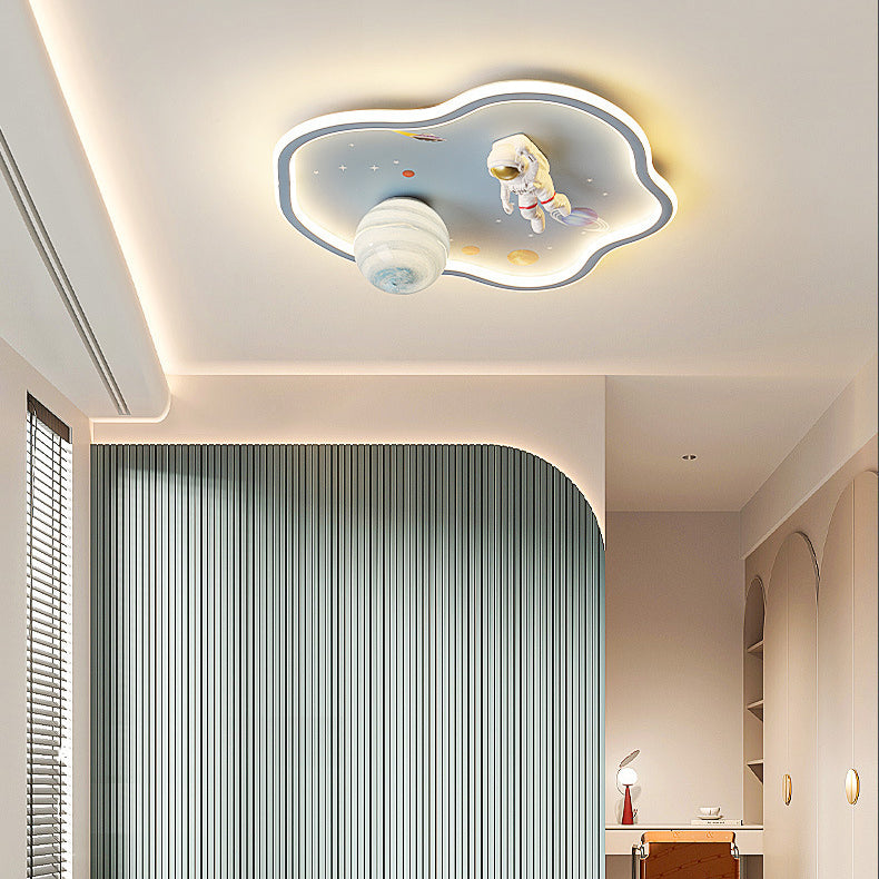 Modern Art Deco Kids Cartoon Planet Astronaut Acrylic Iron LED Flush Mount Ceiling Light For Living Room