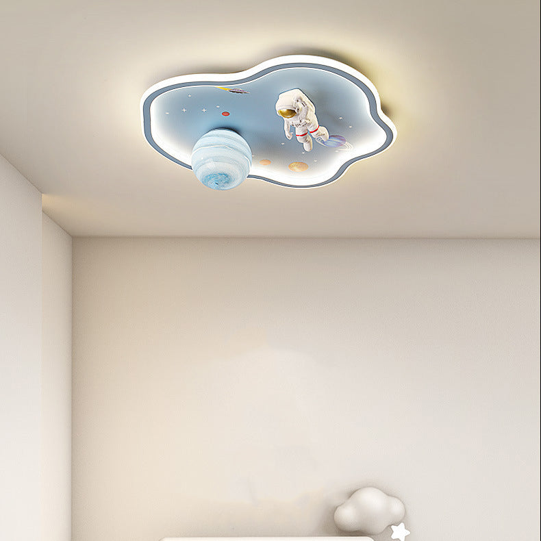 Modern Art Deco Kids Cartoon Planet Astronaut Acrylic Iron LED Flush Mount Ceiling Light For Living Room